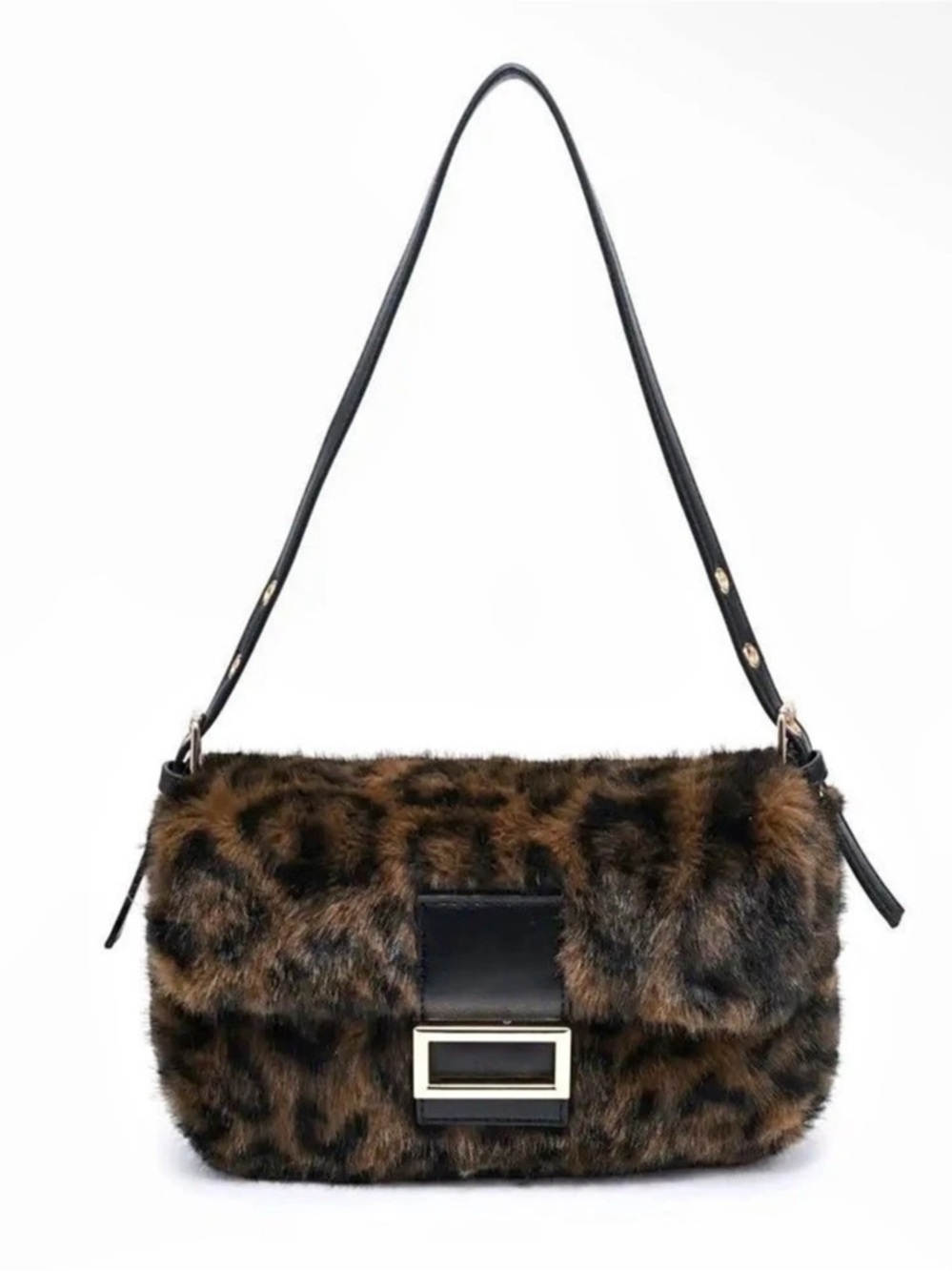Faux Fur Animal Print Bag in Leopard print Brown & Black